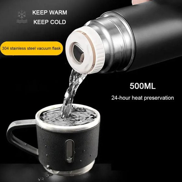 3 In 1 Vacuum Insulated Thermal Flask Set With 2 Cup (Random Color)