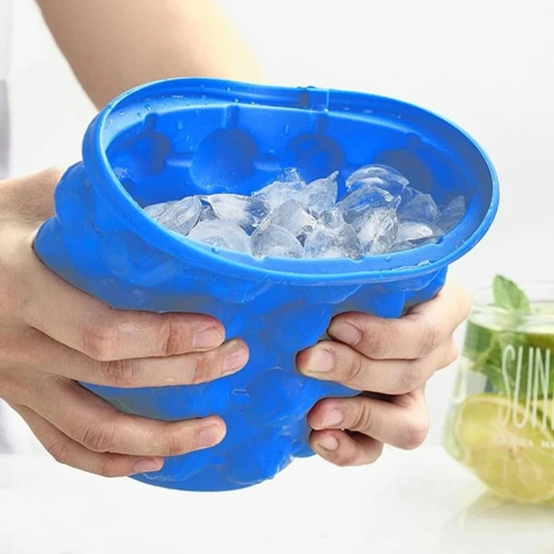 Silicone Ice Bucket  Large Mold With Lid Portable Cooler Cube Freeze Tray