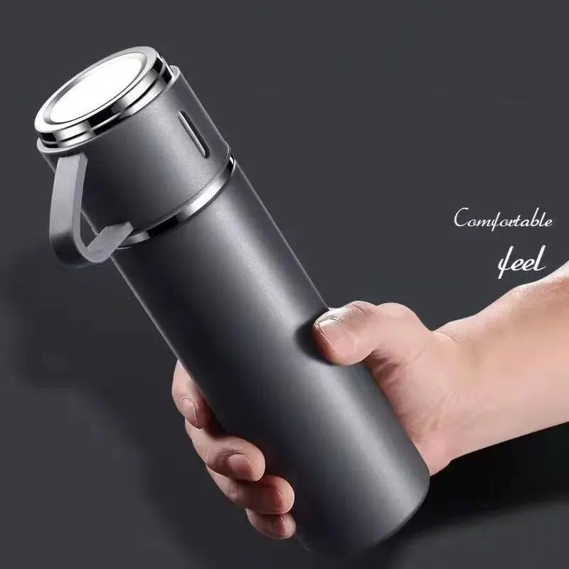 3 In 1 Vacuum Insulated Thermal Flask Set With 2 Cup (Random Color)