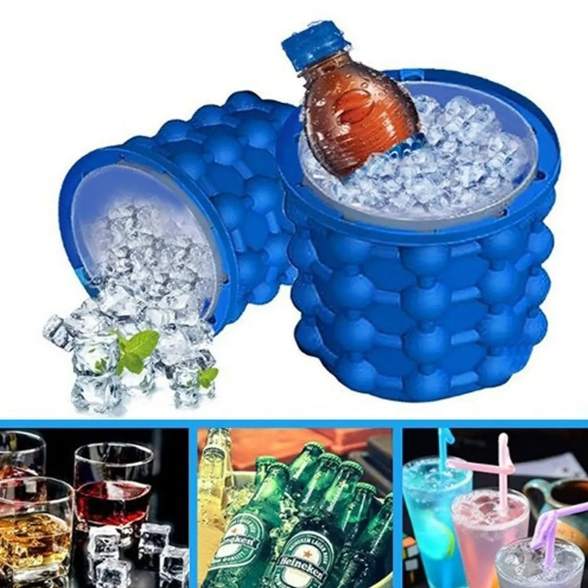 Silicone Ice Bucket  Large Mold With Lid Portable Cooler Cube Freeze Tray