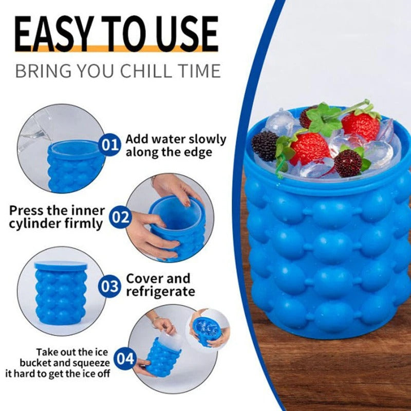 Silicone Ice Bucket  Large Mold With Lid Portable Cooler Cube Freeze Tray