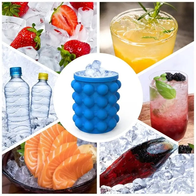 Silicone Ice Bucket  Large Mold With Lid Portable Cooler Cube Freeze Tray