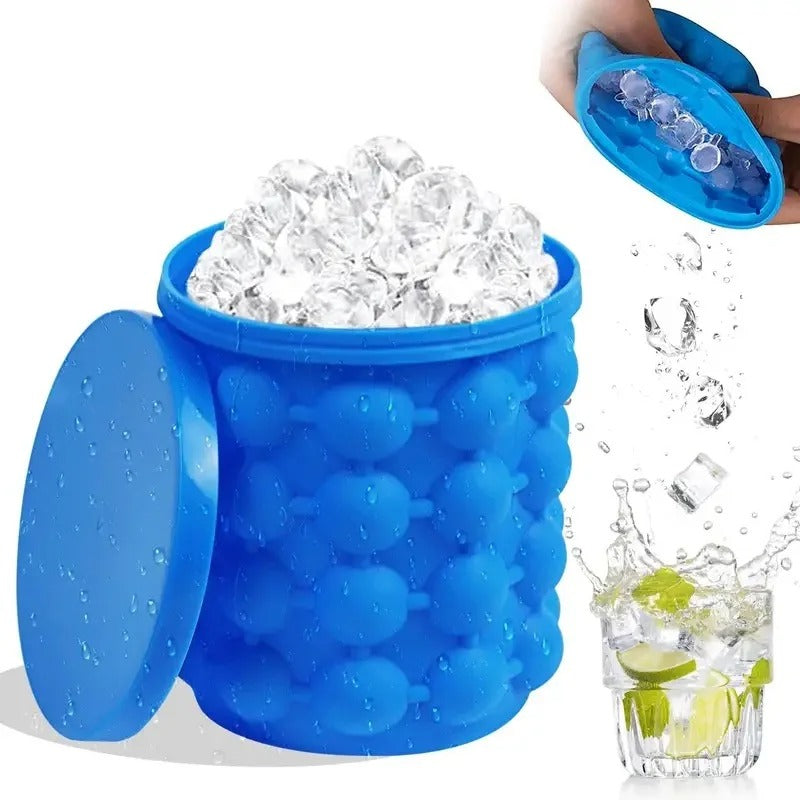 Silicone Ice Bucket  Large Mold With Lid Portable Cooler Cube Freeze Tray